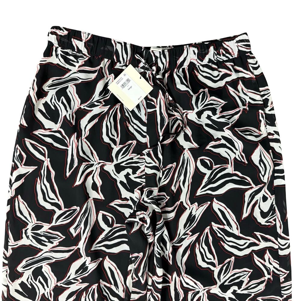 Calvin Klein Black White Red Floral Leaf Crepe Wide Leg Pants size L NEW Tags - Picture 15 of 16